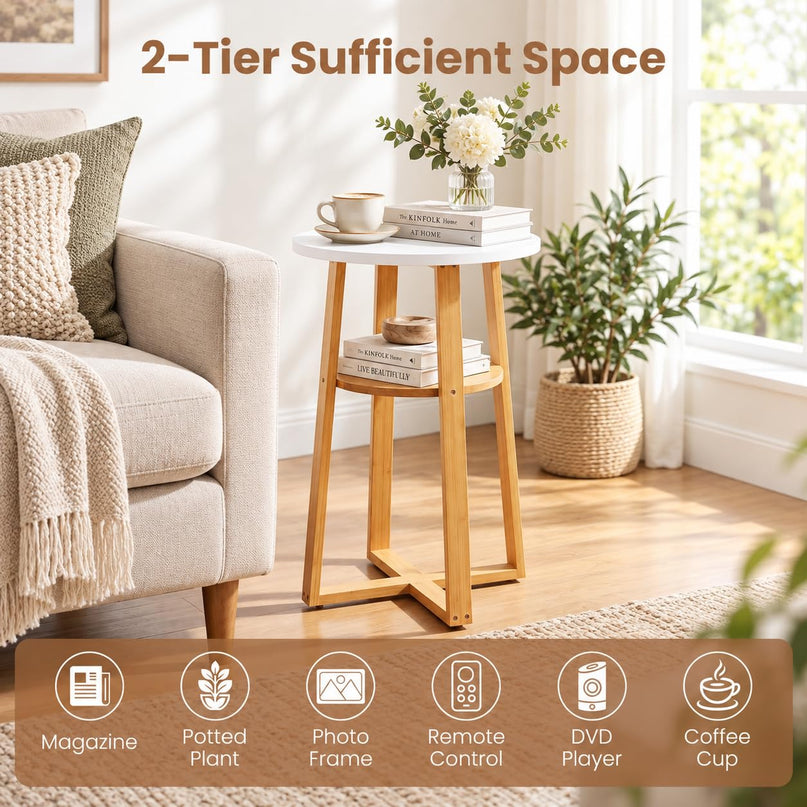 GIANTEX 24" Tall Small Round Side Tables Set of 2 with Open Storage Shelf