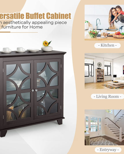 Giantex Buffet Sideboard, Freestanding Kitchen Cupboard w/Adjustable Shelf, 2 Decorative Glass Doors