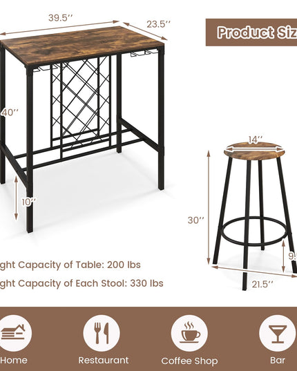 Giantex 5 Pieces Bar Table and Stools Set - Bar Height Table with Stools for 4, Kitchen Table Set with Wine Rack & Glass Holder