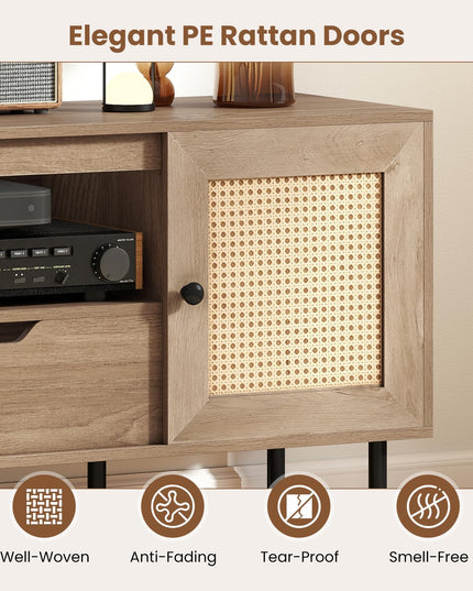 Giantex Boho TV Stand for 50-60 Inch TV Wood Entertainment Center