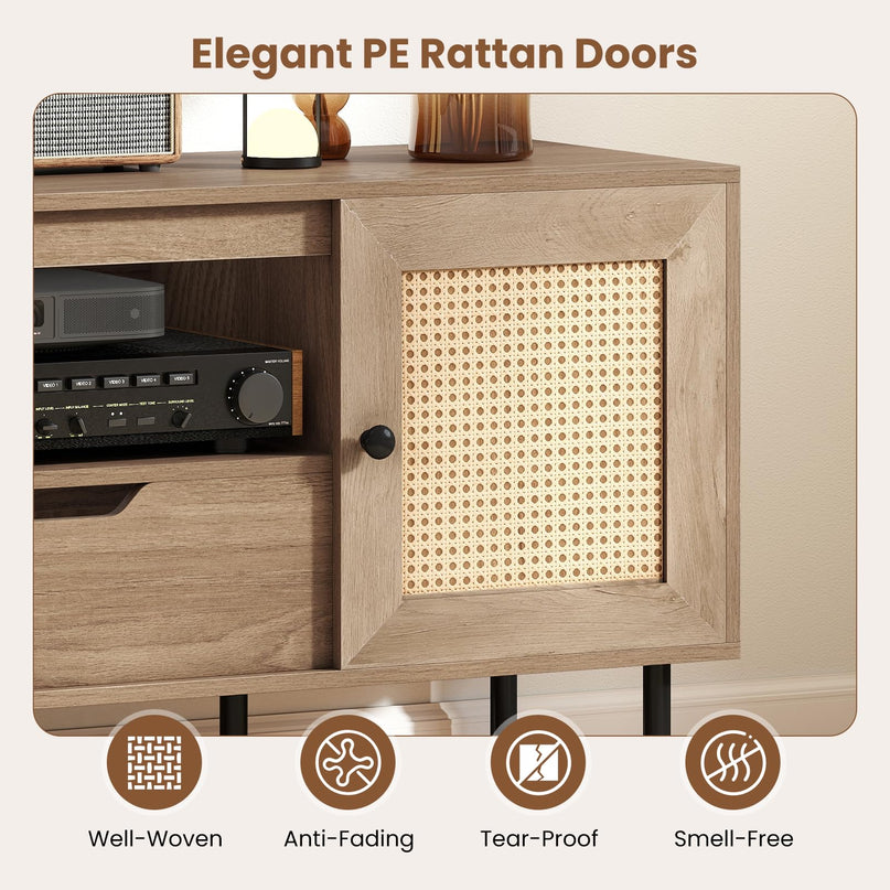 Giantex Boho TV Stand for 50-60 Inch TV Wood Entertainment Center