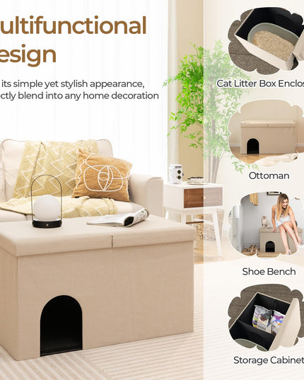 Giantex Cat Litter Box Enclosure - Hidden Cat Litter Box Furniture Ottoman