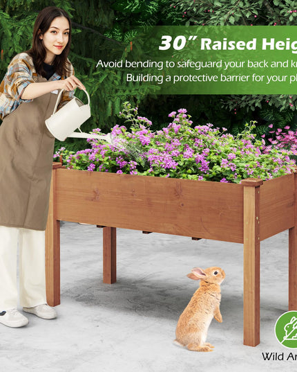 49" L x 23 W x 30 H Elevated Wood Planter Box with Protective Liner and Drain Hole