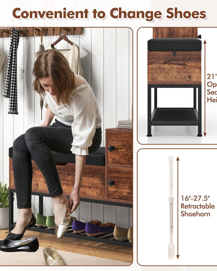 Giantex Shoe Bench with Storage - Entryway Bench with Shoe Rack, Flip Top Storage Box, 2 Door Cabinets, Padded Cushion