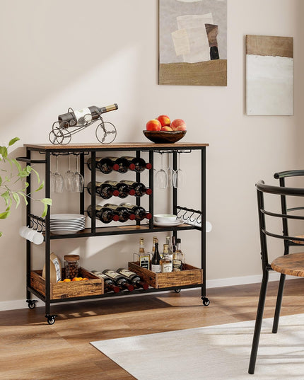 Giantex Bar Cart, 3 Tier Home Serving Cart on Wheels with Handle
