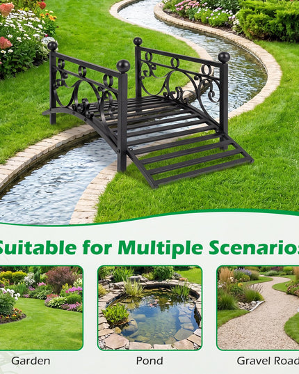 Giantex 3.3 FT Metal Garden Bridge with Powder-Coated Finish & Scrollwork Rails