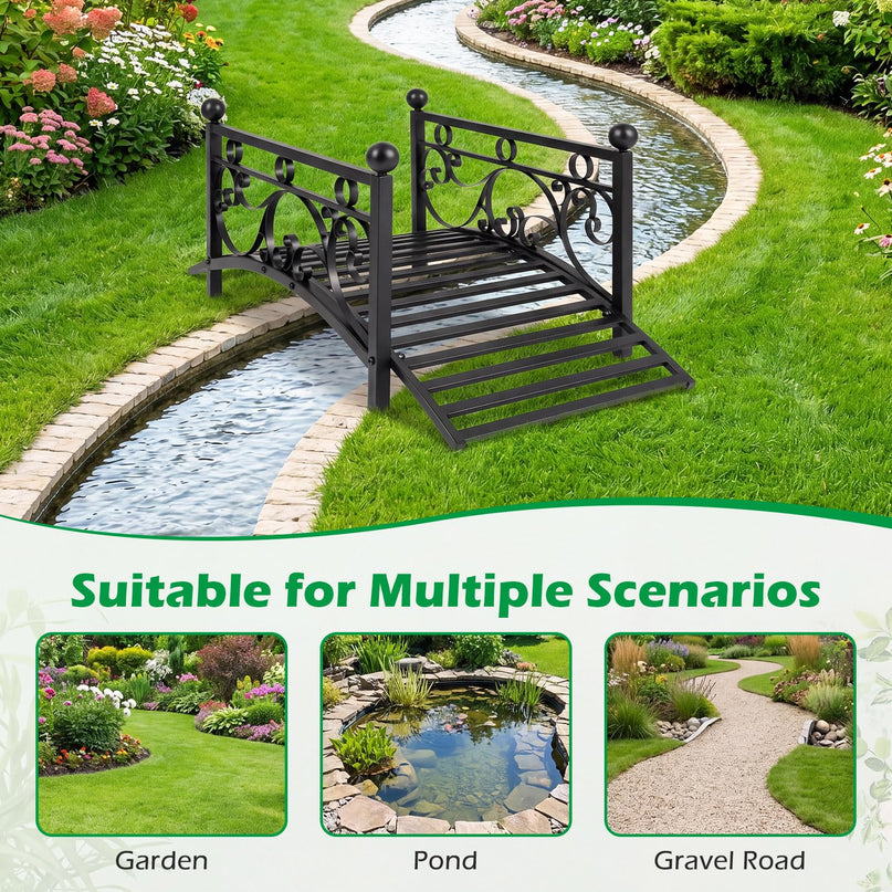 Giantex 3.3 FT Metal Garden Bridge with Powder-Coated Finish & Scrollwork Rails