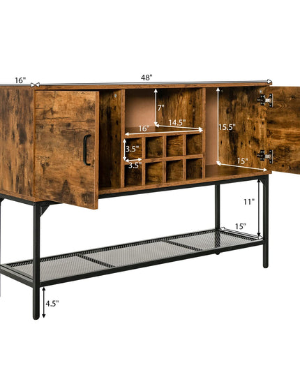 Giantex Industrial Buffet Sideboard, Freestanding Kitchen Cupboard with Wine Rack (Rustic Brown & Black)