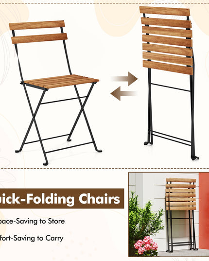 Giantex Acacia Wood Bistro Table with 4 Folding Patio Chairs for Yard Porch Garden Poolside