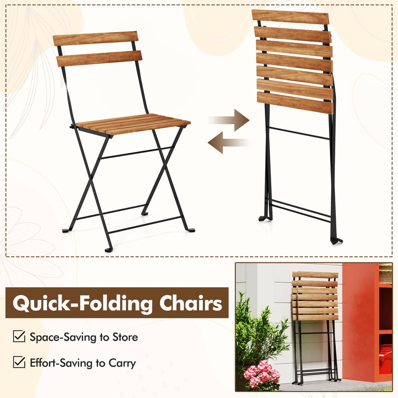 Giantex Acacia Wood Bistro Table with 4 Folding Patio Chairs for Yard Porch Garden Poolside