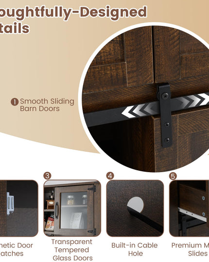 Giantex 72" Farmhouse Coffee Bar Cabinet w/Glass Doors & Wine Racks
