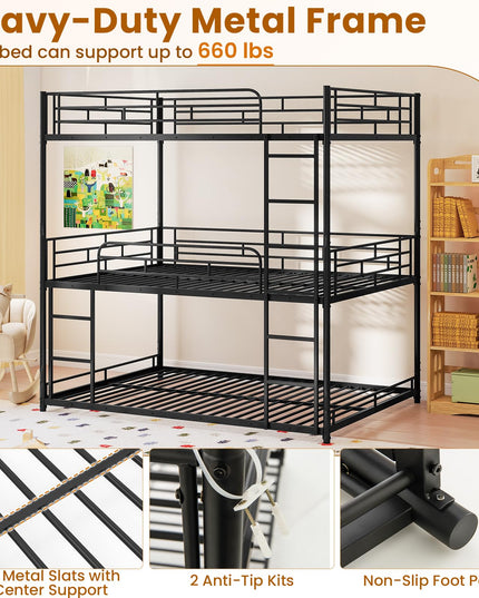 Giantex Full Metal Bunk Bed Frame with Dual Ladders & Safety Guardrails for Teens Adults
