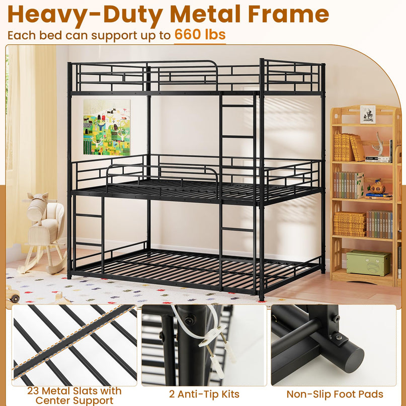 Giantex Full Metal Bunk Bed Frame with Dual Ladders & Safety Guardrails for Teens Adults