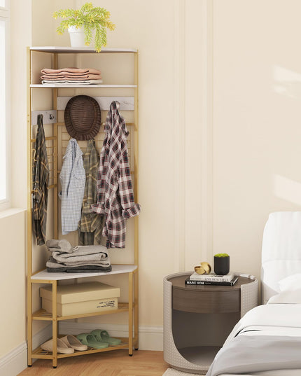 Giantex Corner Hall Tree, 73" Tall Coat Rack w/Shoe Storage Bench, 12 Metal Hooks, 5-Tier Entryway Shoes Shelf Organizer