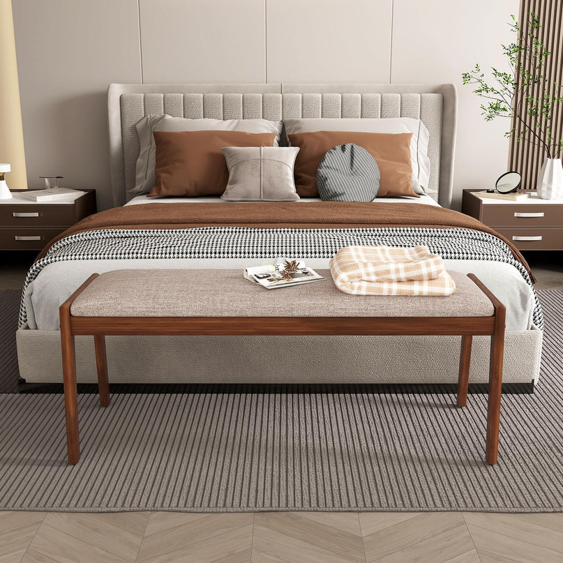 Giantex 45" Upholstered Entryway Bench with Rubber Wood Legs & Fabric Padded Seat