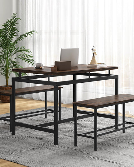 Giantex Kitchen Table Chairs Set of 3 - Dining Table Set for 4 with 2 Benches