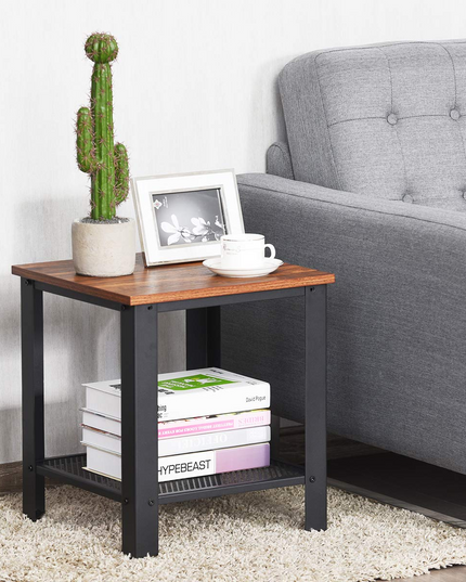 Giantex Nightstand Side Table 2-Tier W/Adjustable Feet, Storage Shelf and Metal Frame
