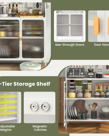 Giantex Pantry Organizers and Storage, 63.5" H Kitchen Buffet Cabinet with Hutch, Pegboard