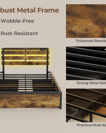 Giantex Bed Frame with LED Lights Headboard and 4 Storage Drawers