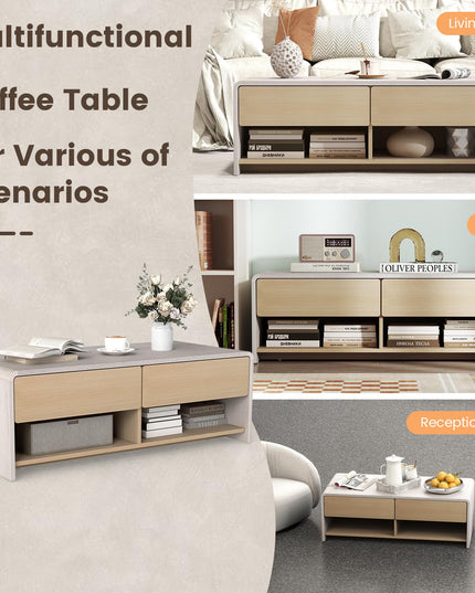 Giantex 43 Inch Modern Rectangle Coffee Table with Storage Drawers