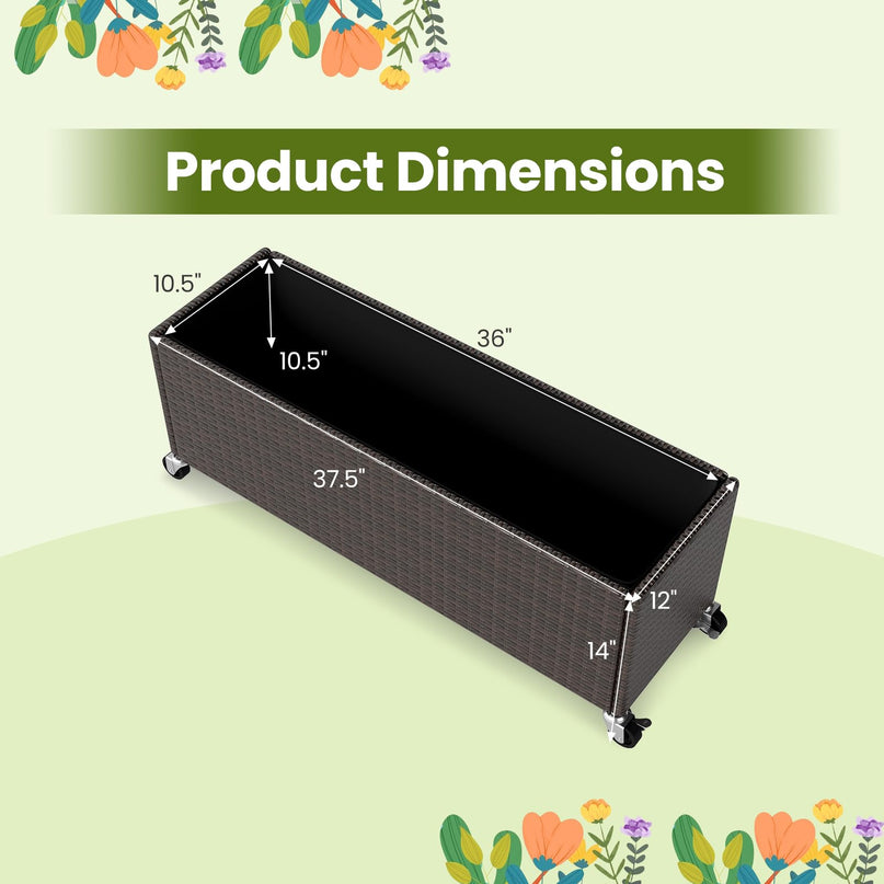 Giantex Set of 1/2 Wicker Raised Garden Bed with Wheels (38”x12”x14”)