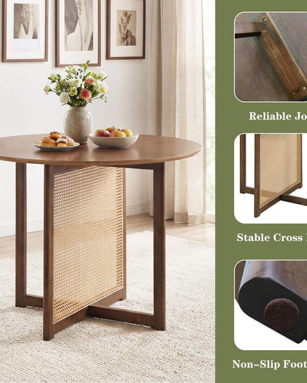 Giantex 37.5" Farmhouse Kitchen Table with Solid Rubberwood Pedestal & Rattan Base