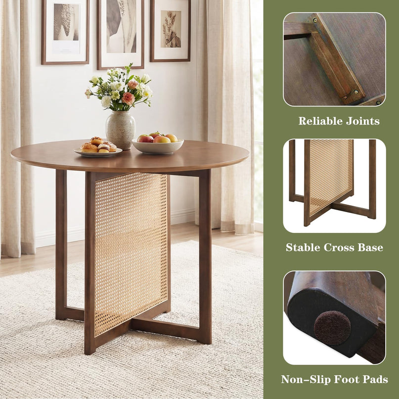 Table de cuisine de ferme Giantex de 95,2 cm avec pied en bois d'hévéa massif et base en rotin