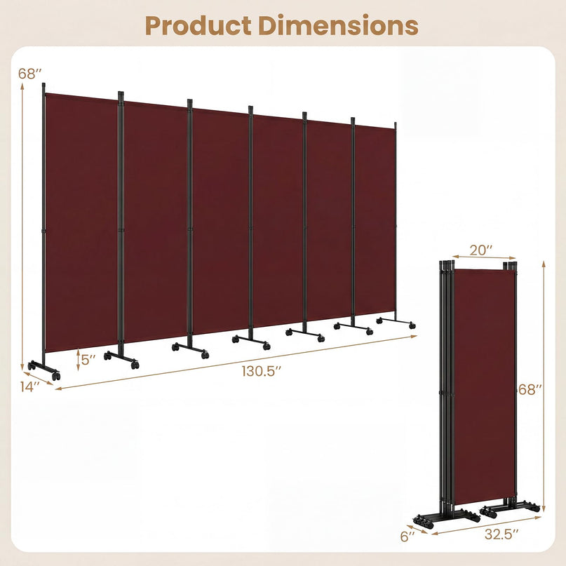 Giantex 6 Panel Folding Room Divider on Wheels