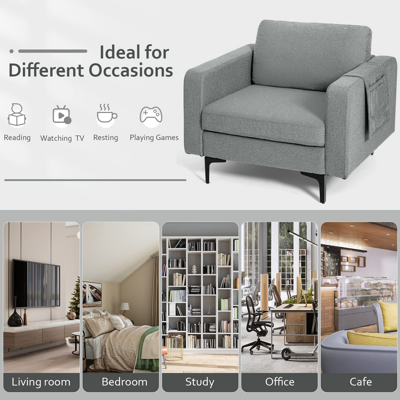 Giantex Modern Accent Chair w/Comfy Thick Cushion, Magazine Pockets