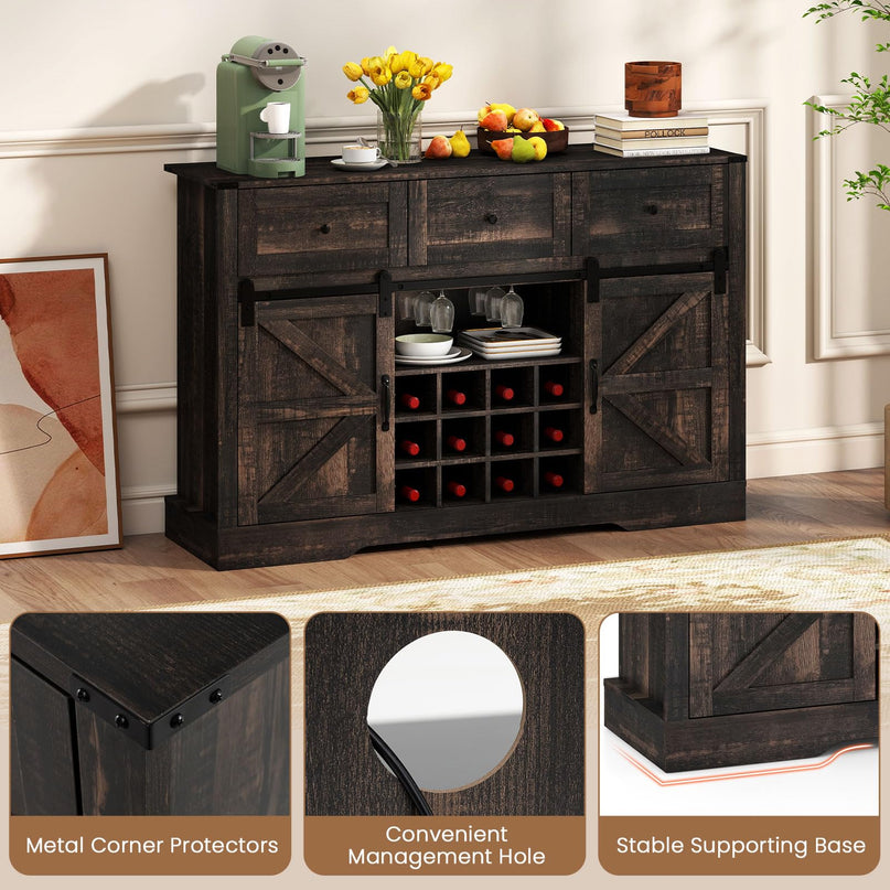 Giantex Wine Bar Cabinet with LED Lights 52" Buffet Sideboard