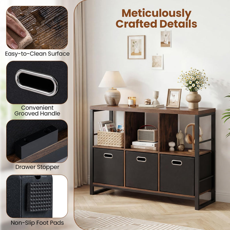 GIANTEX 6 Cube Storage Organizer with 3 Storage Bins 2-Tier Bookcase