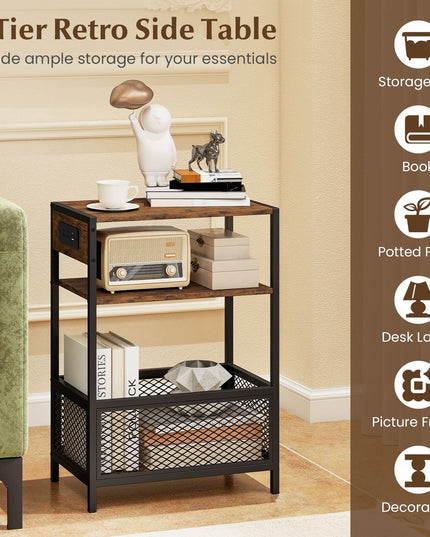 Giantex 3-Tier End Table w/Charging Station