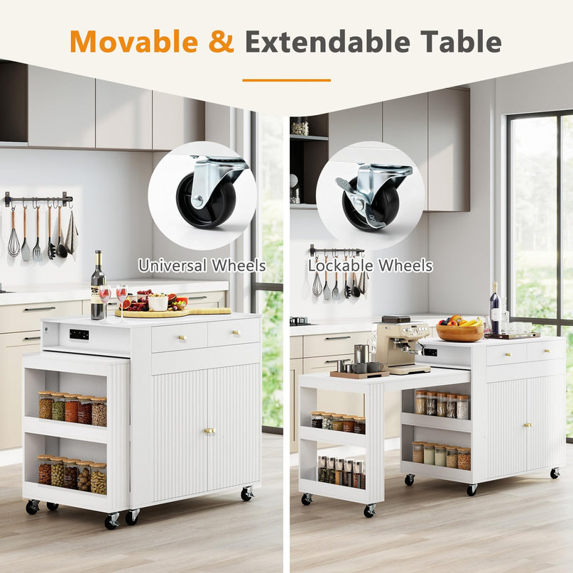 GIANTEX 72”-44.5” Extendable Kitchen Island with Storage