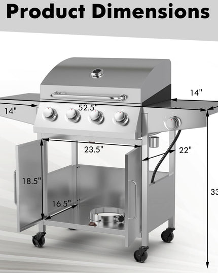 Giantex Propane Gas Grill with 4 Main Burners and Side Burner, total 50,000 BTU