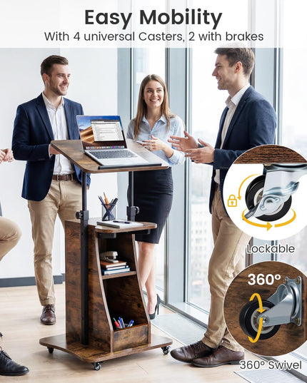 Giantex Sit-to-Stand Mobile Podium Stand Height Adjustable Rolling Lectern Desk
