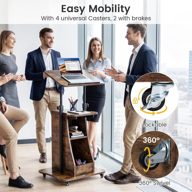 Giantex Sit-to-Stand Mobile Podium Stand Height Adjustable Rolling Lectern Desk