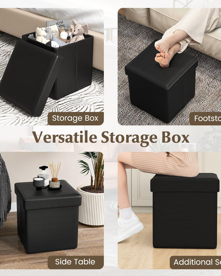 Giantex Cube Storage Ottoman - 15 Inches Folding Ottoman Storage Chest, PVC Leather, Upholstered Footrest