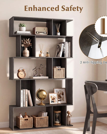 Giantex 5-Tier Bookshelf | 10-Cube Geometric Book Case with 5 Closed-Back Cubbies
