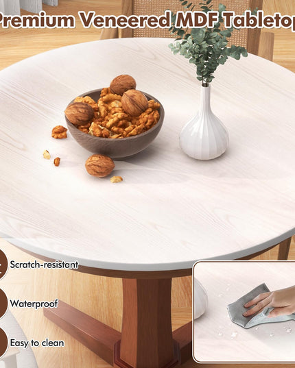 Giantex Round Dining Table, 36” Kitchen Table with Base, Solid Rubber Wood Frame, Breakfast Table for 4 People