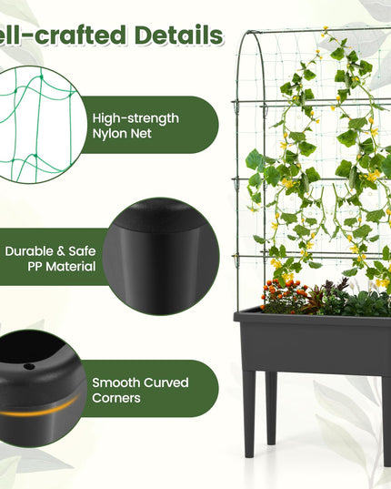 Giantex Raised Garden Bed with Climbing Trellis, Self-Watering Elevated Planter