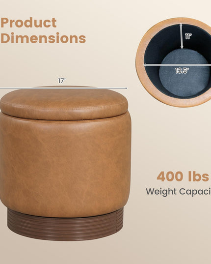 Giantex Round Ottoman with Storage 360° Swivel Faux Leather Vanity Stool