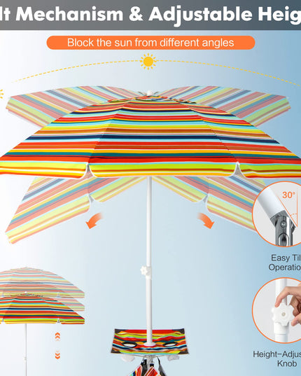 Giantex Beach Umbrella with Cup Holder Table and Sandbag