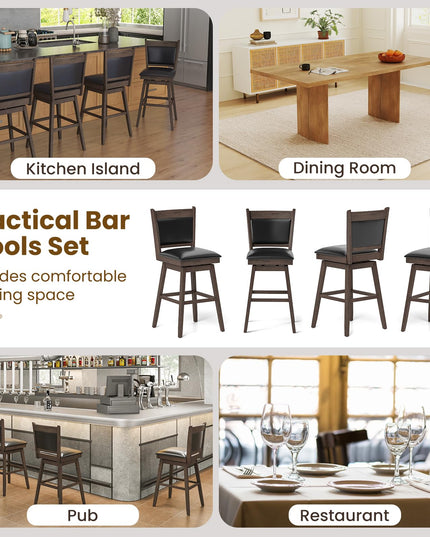 Giantex 29" Bar Stools Set, Upholstered Swivel Bar Chairs with Ergonomic Back