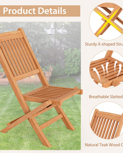 Giantex Patio Folding Chairs, Solid Teak Wood Outdoor Chairs with Slatted Seat & Back