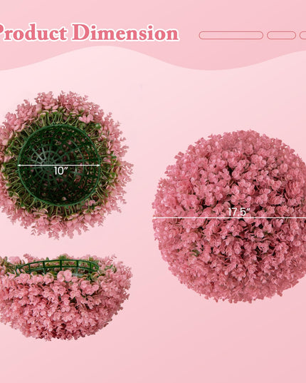 Giantex 2 PCS Artificial Plant Topiary Ball, 17.5'' Pink Faux Eucalyptus Decorative Balls for Wedding Home Decor