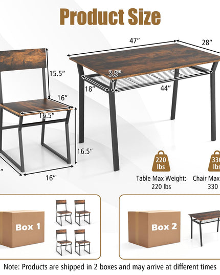 Giantex Dining Table Set for 4, 47”L x 28”W Rectangular Kitchen Table w/ 4 Trapezoid Chairs