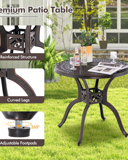 Giantex 31.5" Patio Bistro Table, Cast Aluminum Table Side Table with 2" Umbrella Hole & Adjustable Footpads