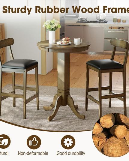 Giantex Ensemble Table de Bar 3 Pièces en Bois pour 2, Tables de Bistrot Rondes et 2 Chaises de Salle à Manger