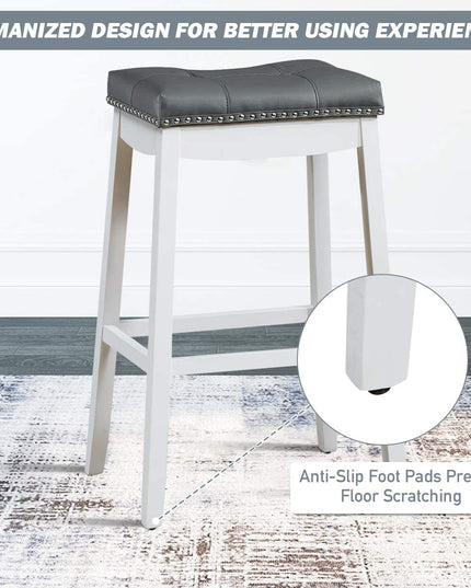 Backless Counter Stool with Footrest, Soft Seat Cushion