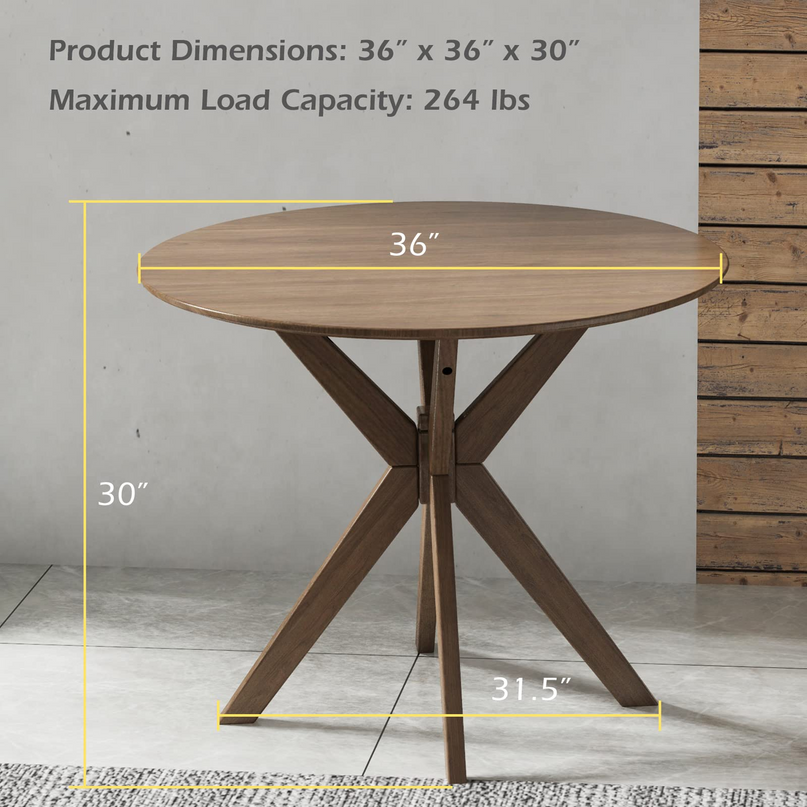 Giantex 36 Inch Round Wood Dining Table, Farmhouse Kitchen Table with Intersecting Pedestal Base & Adjustable Foot Pads